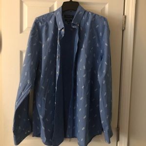 Men’s Crown & Ivy Blue Button Down Shirt w/white pineapples all-over print, XXL